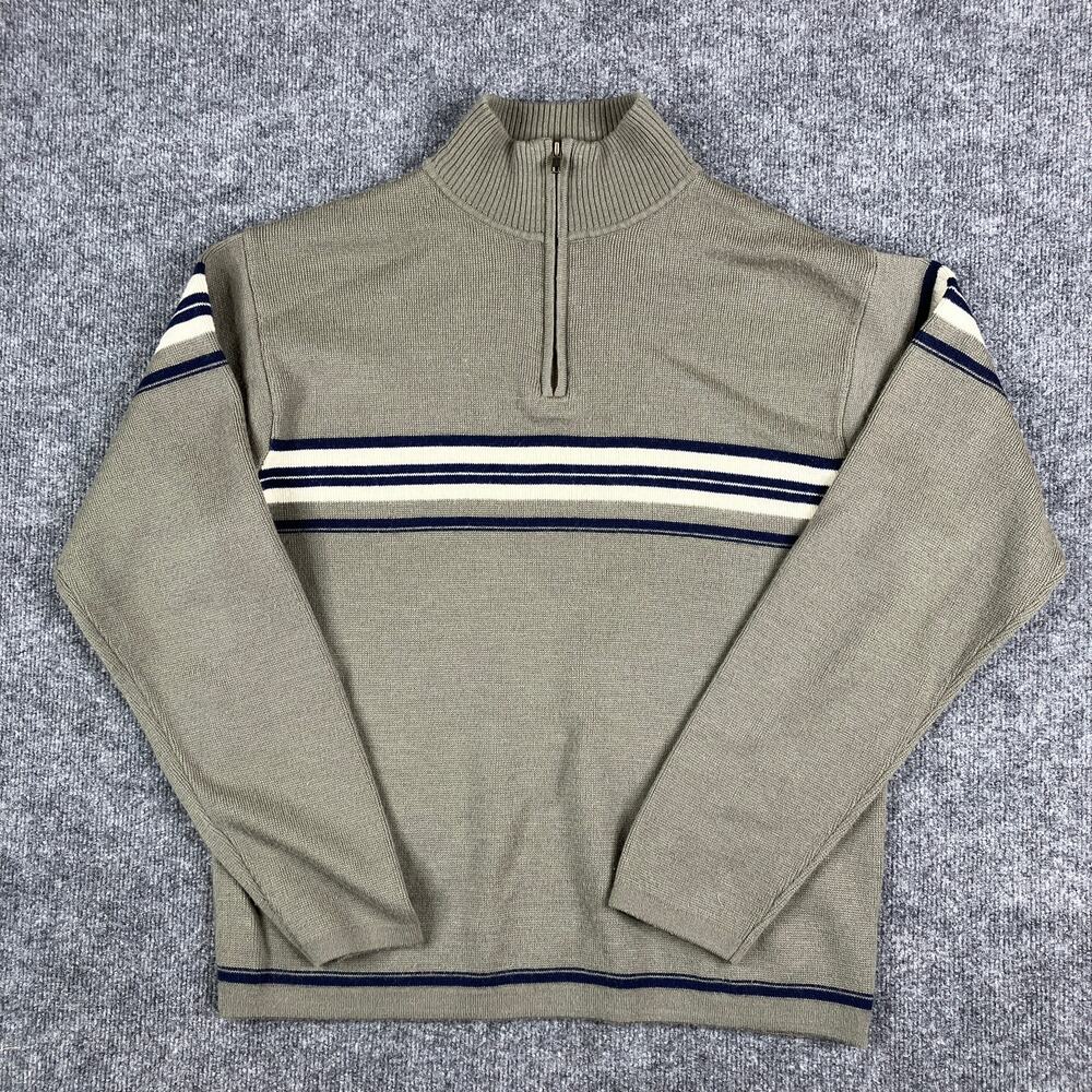 Old Navy Sweater Mens Size L Tan Wool‎ Blend Striped Quarter Zip Mock Neck